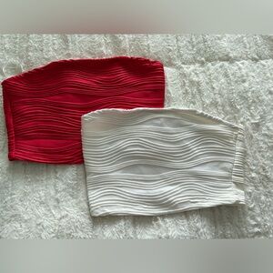 SHEIN Red and White Pleated Crop Top Mini